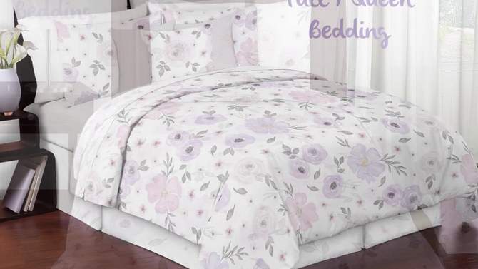 5pc Watercolor Floral Toddler Kids&#39; Bedding Set Lavender and Gray - Sweet Jojo Designs, 2 of 8, play video