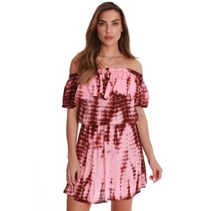 Riviera Sun Womens Tie Dye Off-Shoulder Rayon Crepe Printed Sundress for Women - 1 of 3