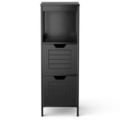 Black MDF Freestanding Cabinet with Shelves and Drawers