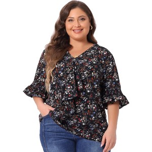 Agnes Orinda Women's Ruffle Smocked Short Sleeve V Neck Casual Summer Blouses - 1 of 4