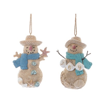 Transpac Resin Coastal Snowman Ornament Set of 2 Home Decorations Christmas