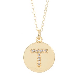 Adornia Tarnish Resistant 14k Gold Plated Initial Pave Disc Necklace - 1 of 3