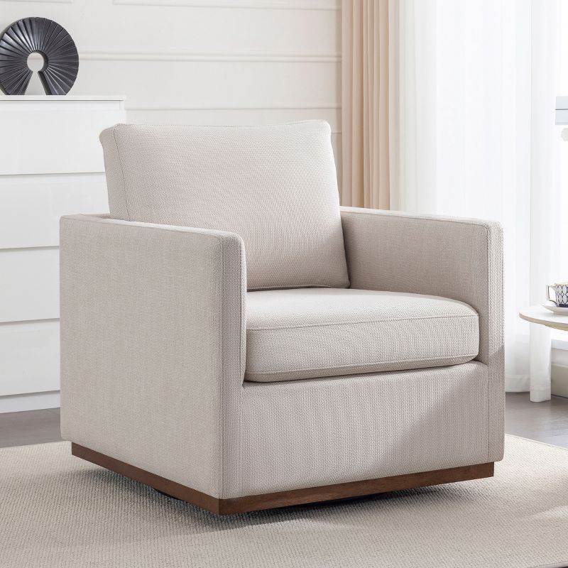 Mid-Century Style Linen Upholstered Swivel Chair, Armchair for Living Room, Bedroom, Office - ModernLuxe, 6 of 12
