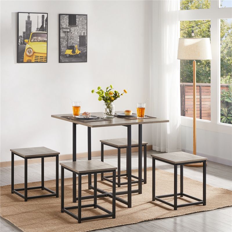 Yaheetech 5-Piece Dining Room Set with 1 Square Table, 4 Backless Stools, Kitchen Table Set, 3 of 11