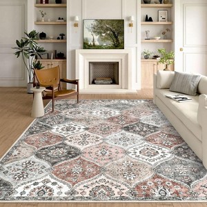 Vintage Washable Door Mat Small Farmhouse Floral Accent Rugs with Non-Slip Backing, Stain-Resistant Oriental Indoor Carpet - 1 of 4