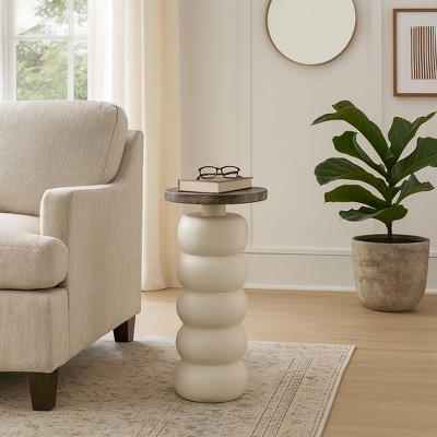 Tall End Table, Side Table, or Night Stand for Home - Stacked Ring Pedestal Base with Wood Top for Perfect Small Spaces