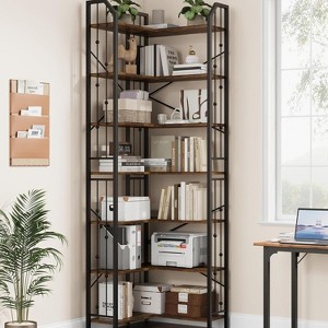 Corner Bookshelf 86" L Shaped Bookcase,Corner Bookshelves Industrial Bookcase L-Shape Bookshelf,Large Bookcases with Beaded Design Tall Display - 1 of 4