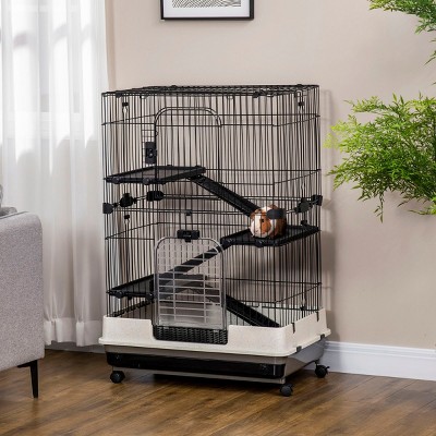 4 Level Small Animal Cage with Wheels and Removable Tray,Indoor Rabbit Chinchilla Ferret Hutch with Ramps and Platforms - LAOTIES
