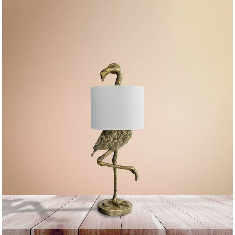 Storied Home Resin Flamingo Table Lamp with Linen Shade Gold Finish, 4 of 8