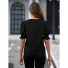 BLUEMING Womens T-Shirts Short Puff Sleeve Casual Blouses V Neck Smocked Cuff Tunic Tops Business Tops - 2 of 4