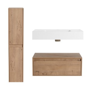 BENCMATE Bathroom Vanities Wall Mounted Vanity Resin Sink Side Cabinet with Soft Close Drawer for Bathroom, Brown, 29.5"*18.1"*15.8" - 1 of 4