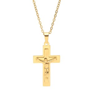 Steeltime 24" Stainless steel layered crucifix pendant. Color Options: Silver. Gold - 1 of 4