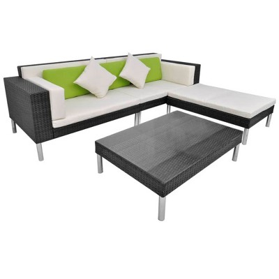 vidaXL Garden Sofa Black Steel Frame, PE Rattan, Tempered Glass Medium - Black