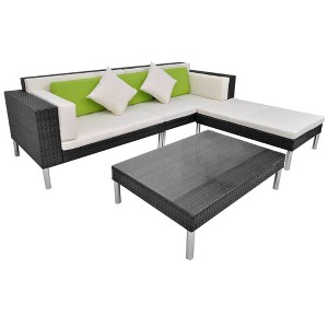 vidaXL Garden Sofa Black Steel Frame, PE Rattan, Tempered Glass Medium - Black - 1 of 4