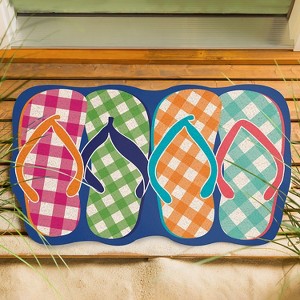 Evergreen Plaid Flip Flops Shaped Indoor Outdoor Natural Coir Doormat 1'6"x2'6" Multicolored - 1 of 4
