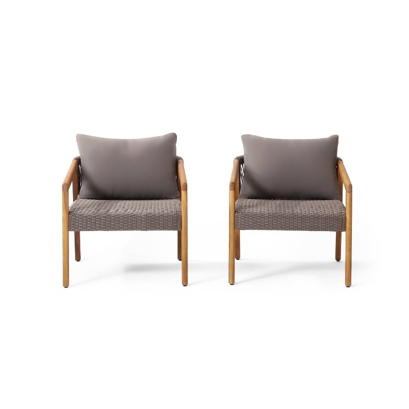 2pk Lochmere Outdoor Acacia Wood Club Chairs with Cushions Teak/Gray - Christopher Knight Home, 1 of 10
