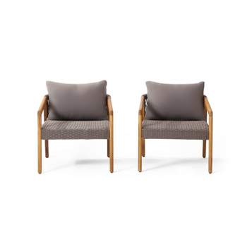 2pk Lochmere Outdoor Acacia Wood Club Chairs with Cushions Teak/Gray - Christopher Knight Home