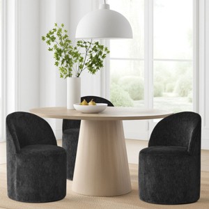 Dining Chairs Set of 3 Chenille Upholstered Dining Chair with Wheels Modern Round Dining Room Chair for Kitchen,Living Room -Tanpinhause - 1 of 4
