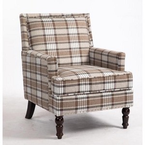 CIPACHO Upholstered Accent Chair, Vintage Armchair with Blue and White Striped Linen Fabric and Nailhead Trim for Living Room - 1 of 4
