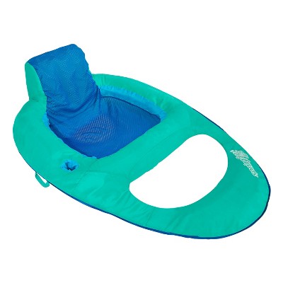 SwimWays Inflatable Soft Mesh Twist and Fold Spring Stable Relaxing Recliner Pool and Lake Float Lounger with Cup Holder, Backrest, and Headrest, Aqua