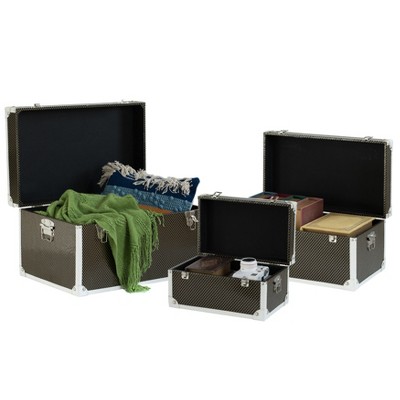 Vintiquewise Faux Leather Storage Trunk Set of 3