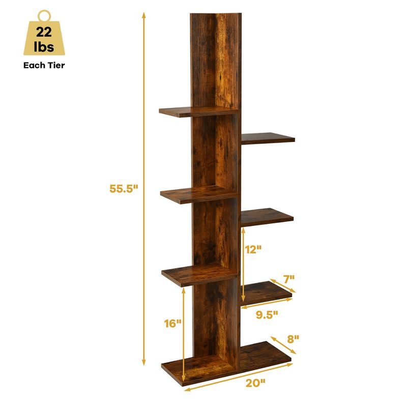 Costway 8-shelf Bookcase Freestanding Tree shelf Display Storage Stand Black\White, 4 of 11