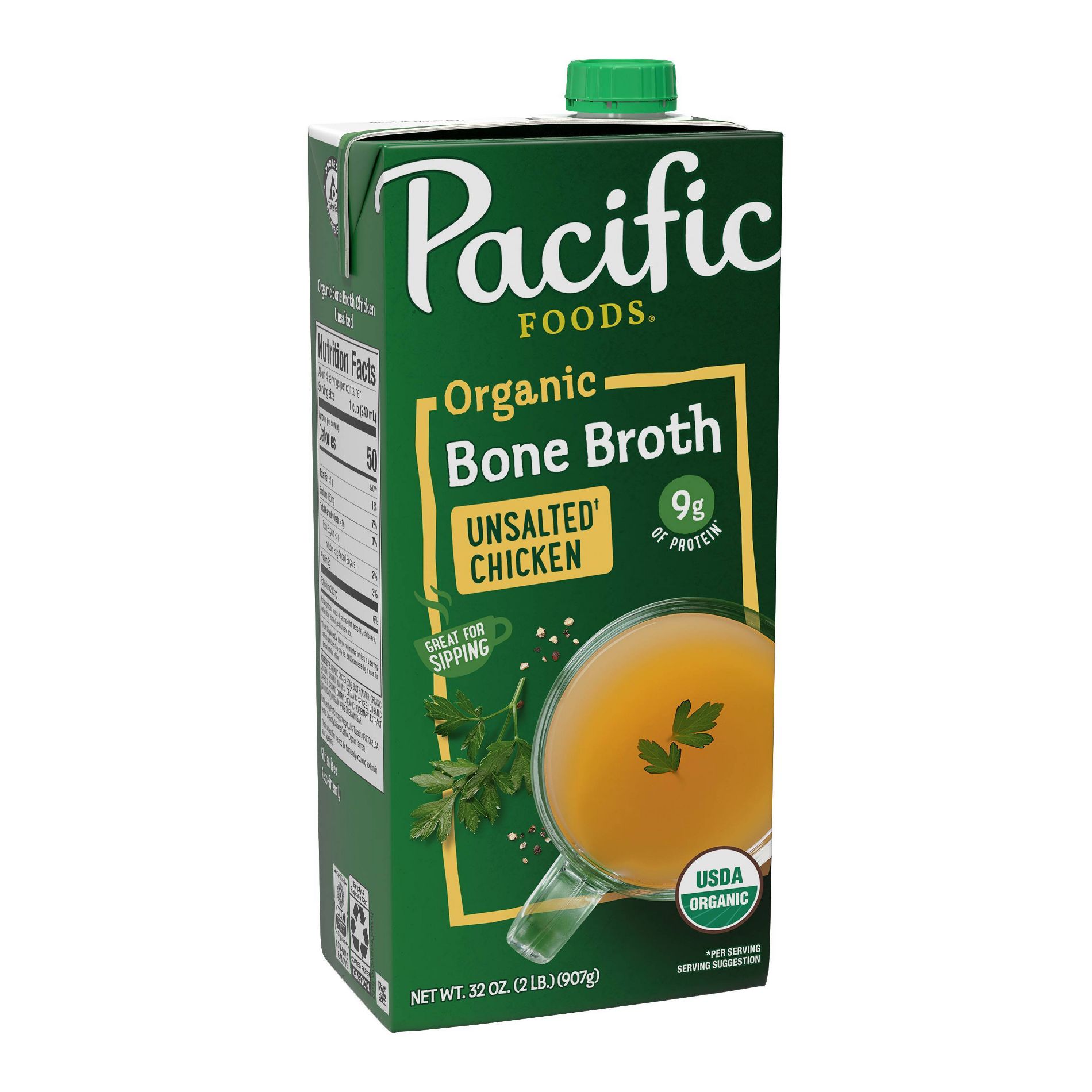 Pacific Foods Organic Gluten Free Unsalted Chicken Bone Broth - 32oz