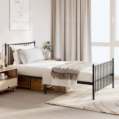 vidaXL Metal Bed Frame with Headboard and Footboard Black 39.4 in.x74.8 in. Twin