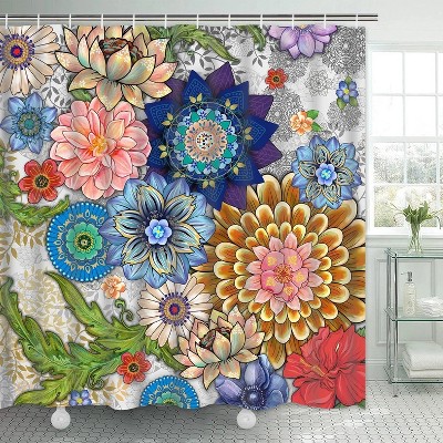 LunaLulinlk Shower Curtain, Boho Floral Waterproof Fabric Bathroom Curtain