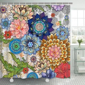 LunaLulinlk Shower Curtain, Boho Floral Waterproof Fabric Bathroom Curtain - 1 of 4