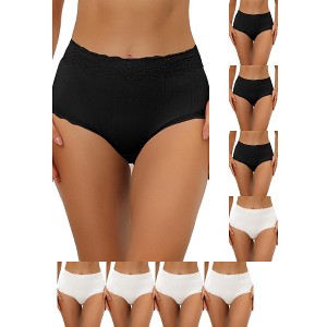 INSPIRE CHIC Women's High Waist Tummy Control Comfortable Lace Trim Ribbed Briefs 9 Packs - 1 of 4