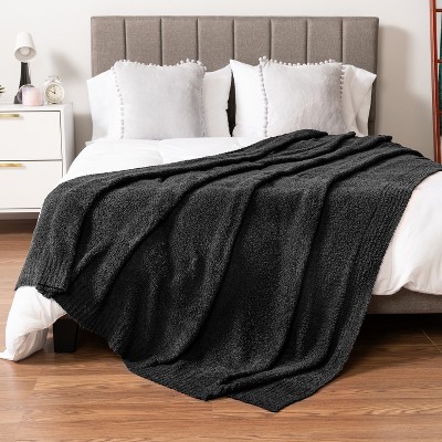 Black Reversible Fleece Knit Throw Blanket, 50x60 Inches