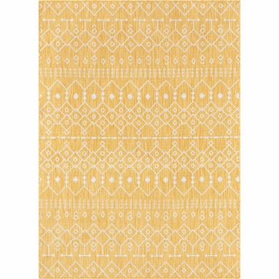 Yellow and White Flatweave Synthetic 5' x 7' Area Rug