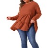 Agnes Orinda Women's Plus Size Casual Knit Babydoll Long Sleeve Peplum Blouse - 2 of 4
