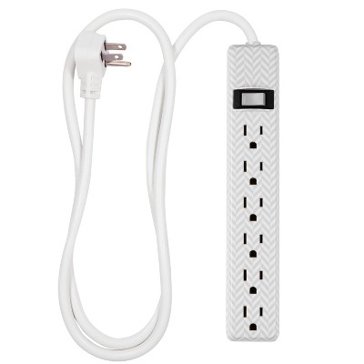 GE General Purpose 6-Outlet Power Strip with 4ft Extension Cord, Striped Design, White, Gray