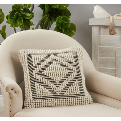 18'' Black and White Woven Diamond Design Square Throw Pillow