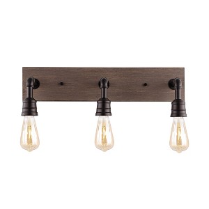 22.13" 3-Light Corbett Rustic Farmhouse Iron LED Vanity Oil Rubbed Bronze/Brown Wood Finish - JONATHAN Y - 1 of 4