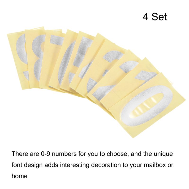Unique Bargains 0 - 9 Vinyl Waterproof Self-Adhesive Reflective Mailbox Numbers Sticker 2.17 Inch Silver 4 Set, 3 of 5