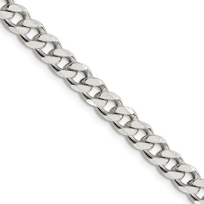 Black Bow Jewelry Men's 7mm, Sterling Silver Solid Flat Curb Chain Necklace