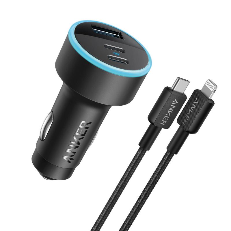 Anker 3-Port 67W Car Charger with 3&#39; Lightning to USB-C Cable - Black, 1 of 7