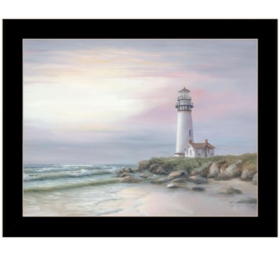 HomeRoots Lighthouse at Sunset Black Framed Print Wall Art
