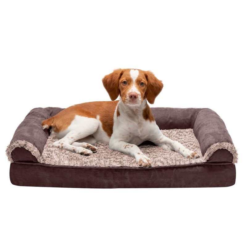 FurHaven Two-Tone Faux Fur & Suede Memory Foam Sofa Dog Bed, 1 of 4