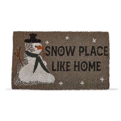 tag 1'6" x 2'6" Snow Place Like Home Sentiment with Snowman Rectangle Indoor and Outdoor Coir Door Welcome Mat Grey Background