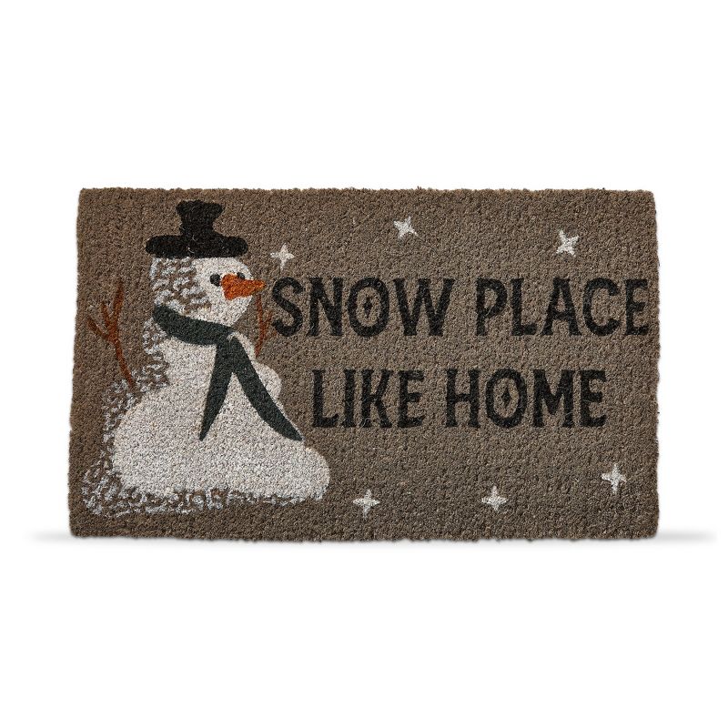 tag 1'6"x2'6" Snow Place Like Home Sentiment with Snowman Rectangle Indoor and Outdoor Coir Door Welcome Mat Grey Background, 1 of 3
