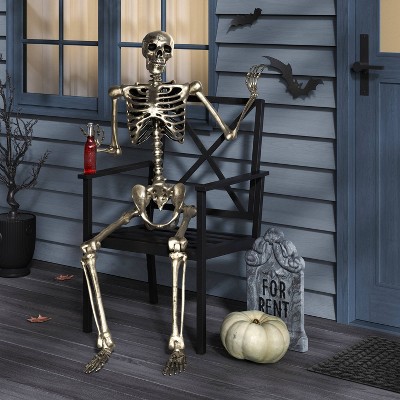 60" Poseable Skeleton Halloween Decorative Prop Champagne - Hyde and EEK! Boutique™
