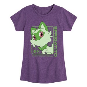Girls' - Pokémon - Sprigatito Stats Fitted Short Sleeve Graphic T-Shirt - 1 of 4