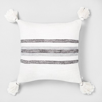18" x 18" Center Slub Stripe Throw Pillow Gray / Sour Cream - Hearth & Hand™ with Magnolia
