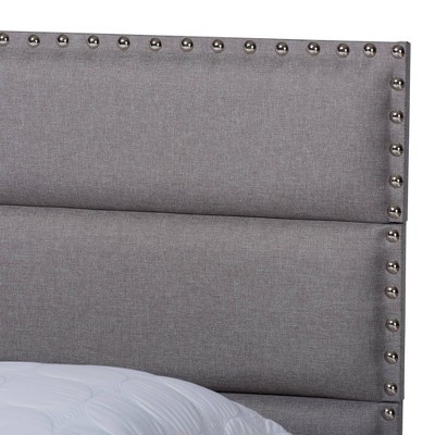 Gray Upholstered Full Bed with Nailhead Trim
