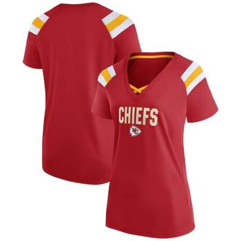 Kansas City Chiefs Women's Short Sleeve T Shirt V-Neck Sport Tops Loose  T-shirt