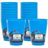 Blue Panda 16 Pack Plastic Tumbler Cups, Police Birthday Party Supplies for Kids, 16 oz